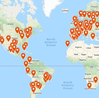 map of flamenco schools around the world